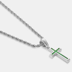 Mini Emerald Stone Cross (Silver)