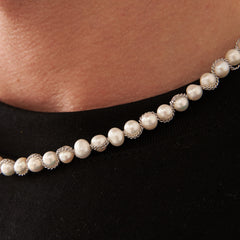 Chain Wrap Real Pearl Necklace (Silver)