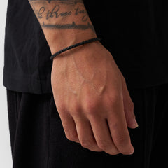 Black Leather Bracelet (Gold)
