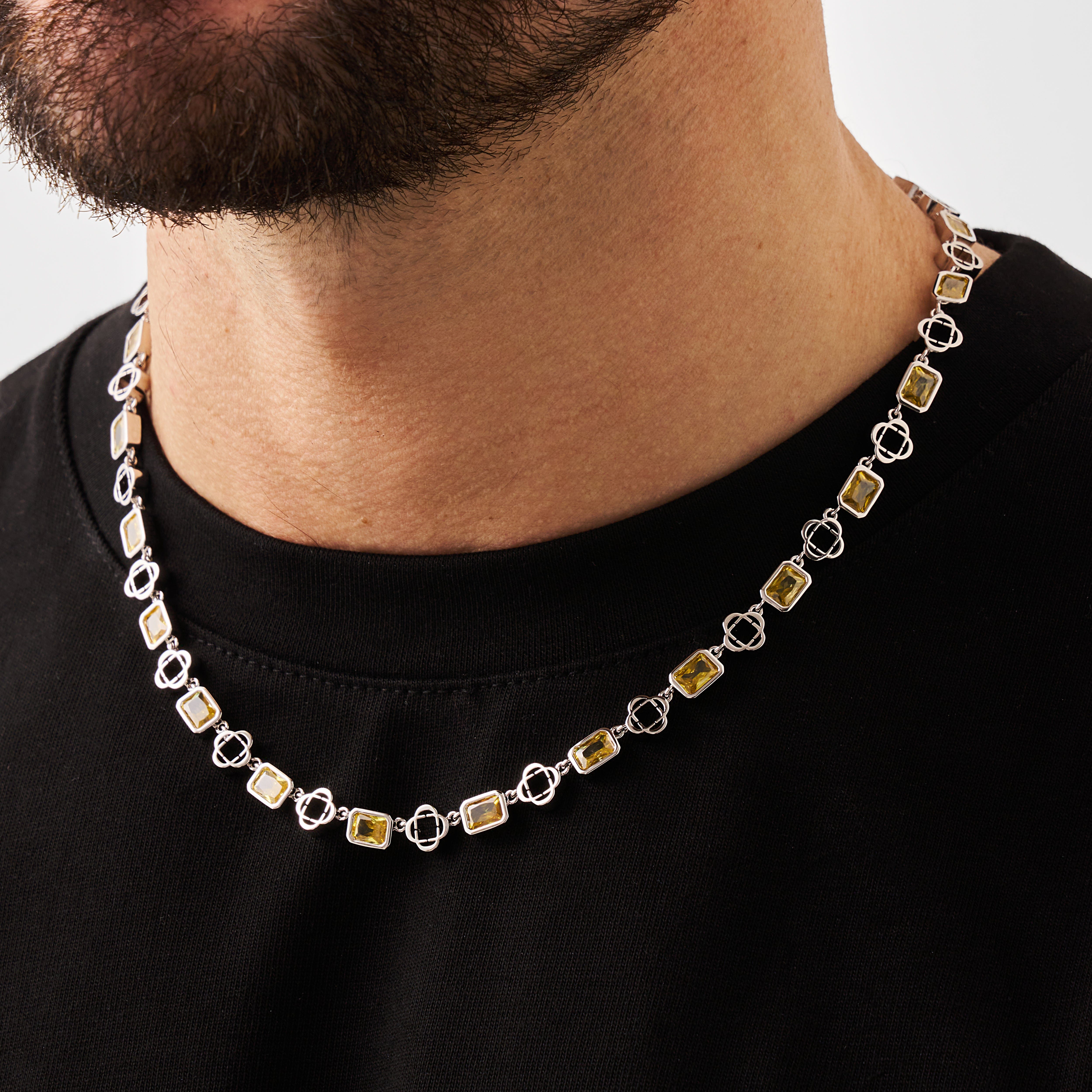 Yellow Gemstone Clover Necklace (Silver)