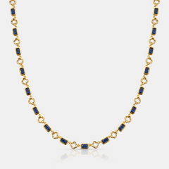 Blue Gemstone Clover Necklace (Gold)