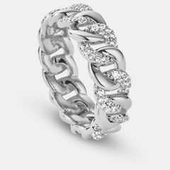 Half Iced Cuban Band Ring (Silver) 8mm