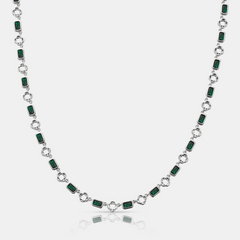 Green Gemstone Clover Necklace (Silver)