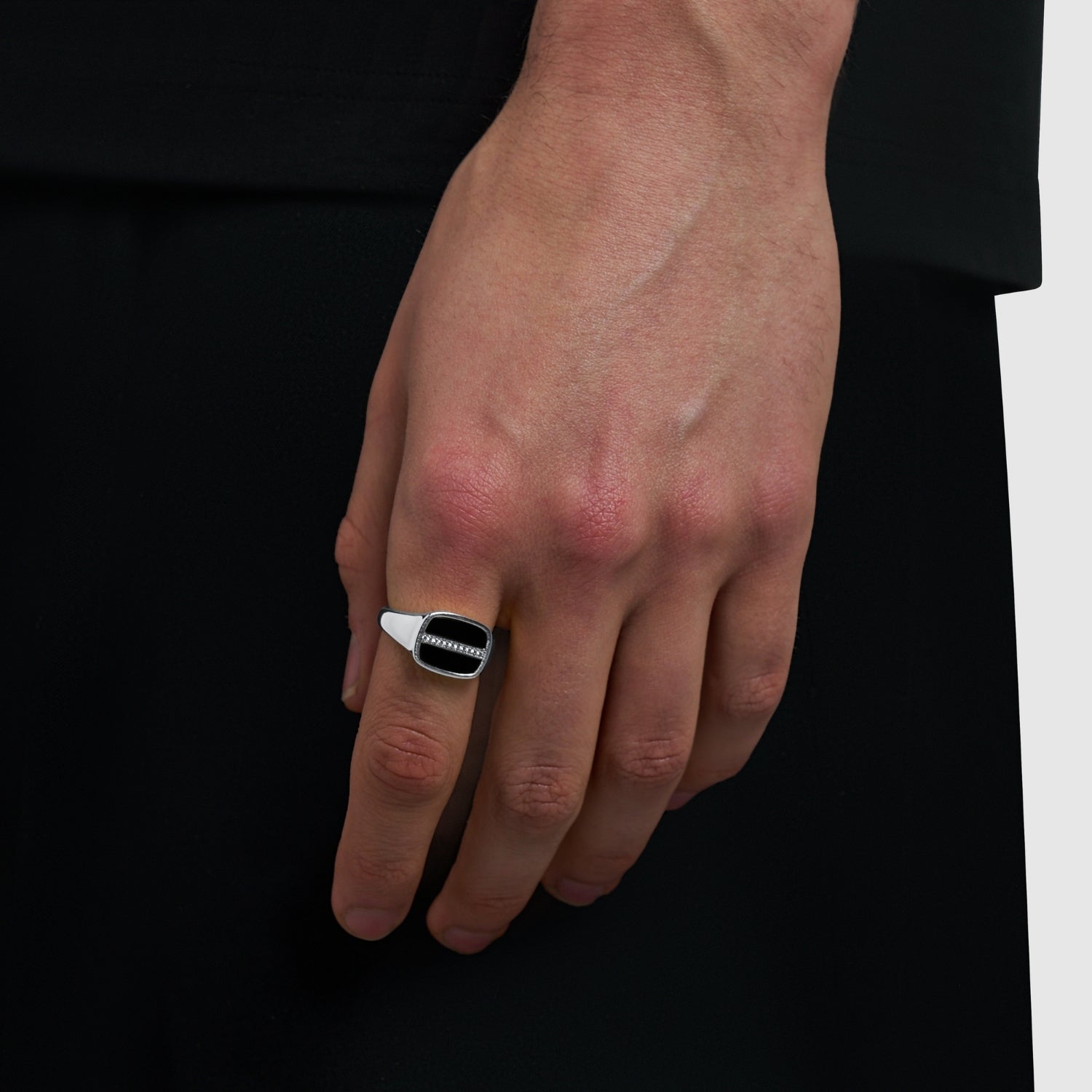 Iced Onyx Signet Ring (Silver)
