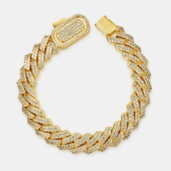Prong Link Iced Cuban Bracelet (Gold) 12mm
