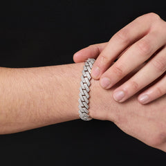 Prong Link Iced Cuban Bracelet (Silver) 12mm