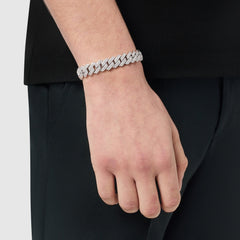 Prong Link Iced Cuban Bracelet (Silver) 12mm