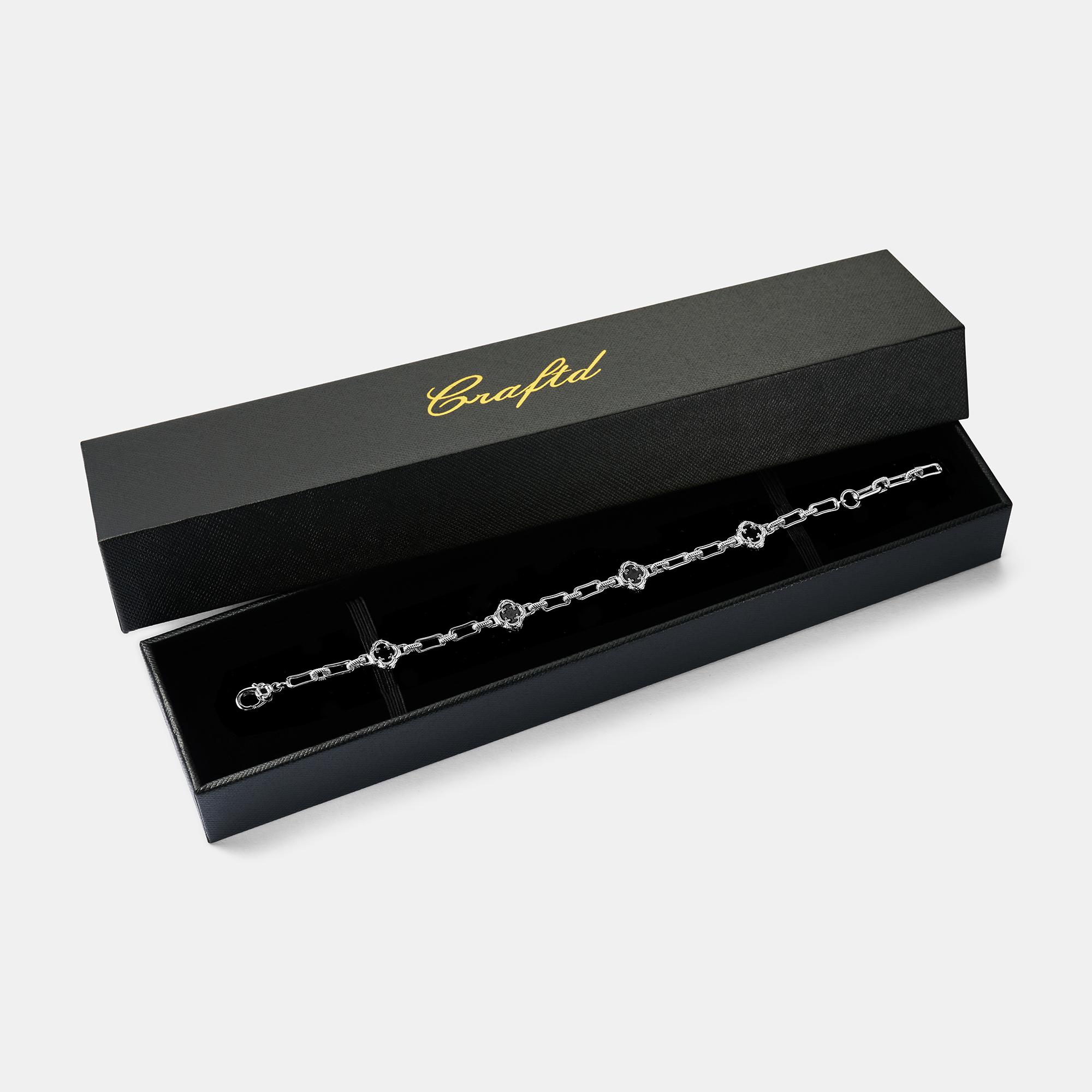 Melted Onyx Clover Stone Bracelet (Silver) | Sterling Silver