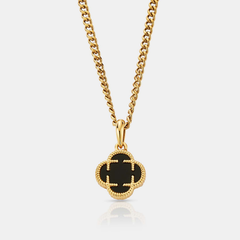 Onyx Clover Stone Pendant (Gold)